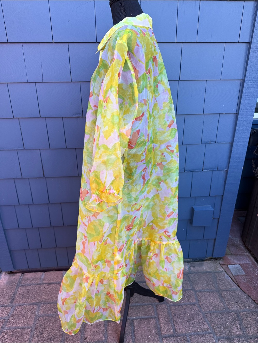 C Wonder 2X Christian Soriano Yellow & Pastel Floral Button-Front Dress sheer - Picture 9 of 12